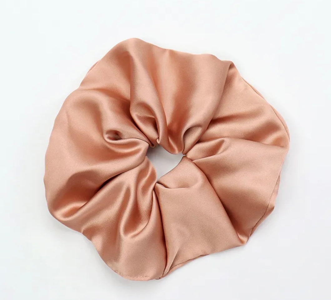 Large Coral Satin Scrunchie