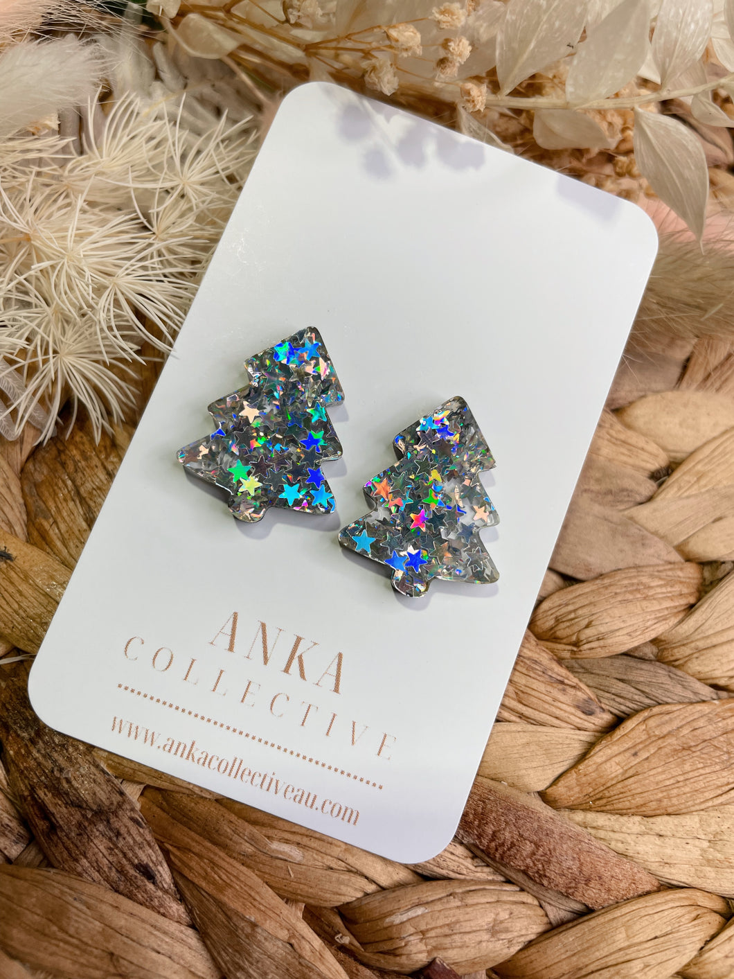 Silver Star Tree Stud Earrings