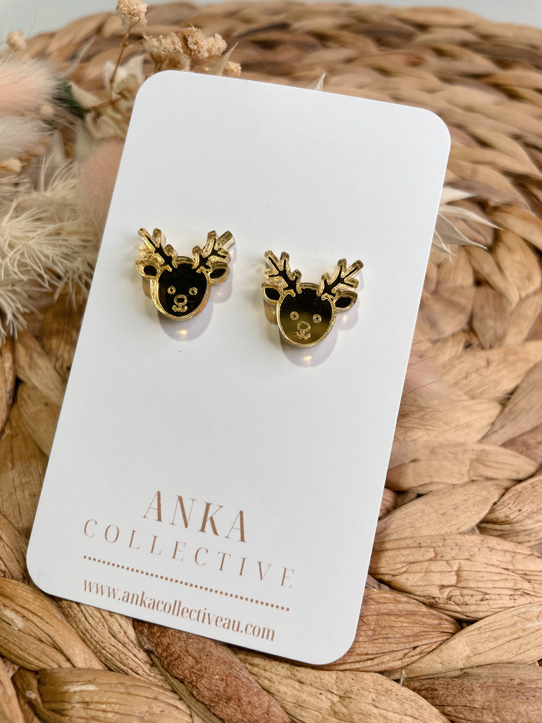 Gold Reindeer Stud Earrings