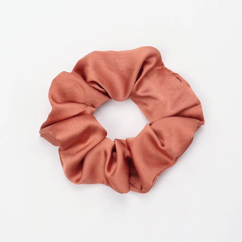 Mini Coral Satin Scrunchie